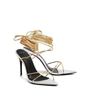 Black Suede Studio Talia Heel Pointy Sandal in Silver Gold 39 New with Box Women